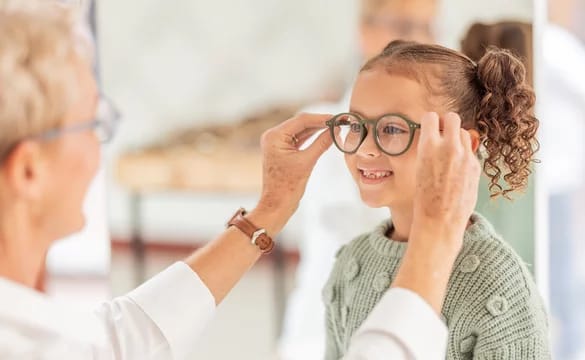 Therapist working with child on visual exercises